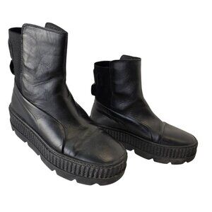 Puma Black Leather Platform Combat Boots Womens Size 8 Lug Sole Shoe